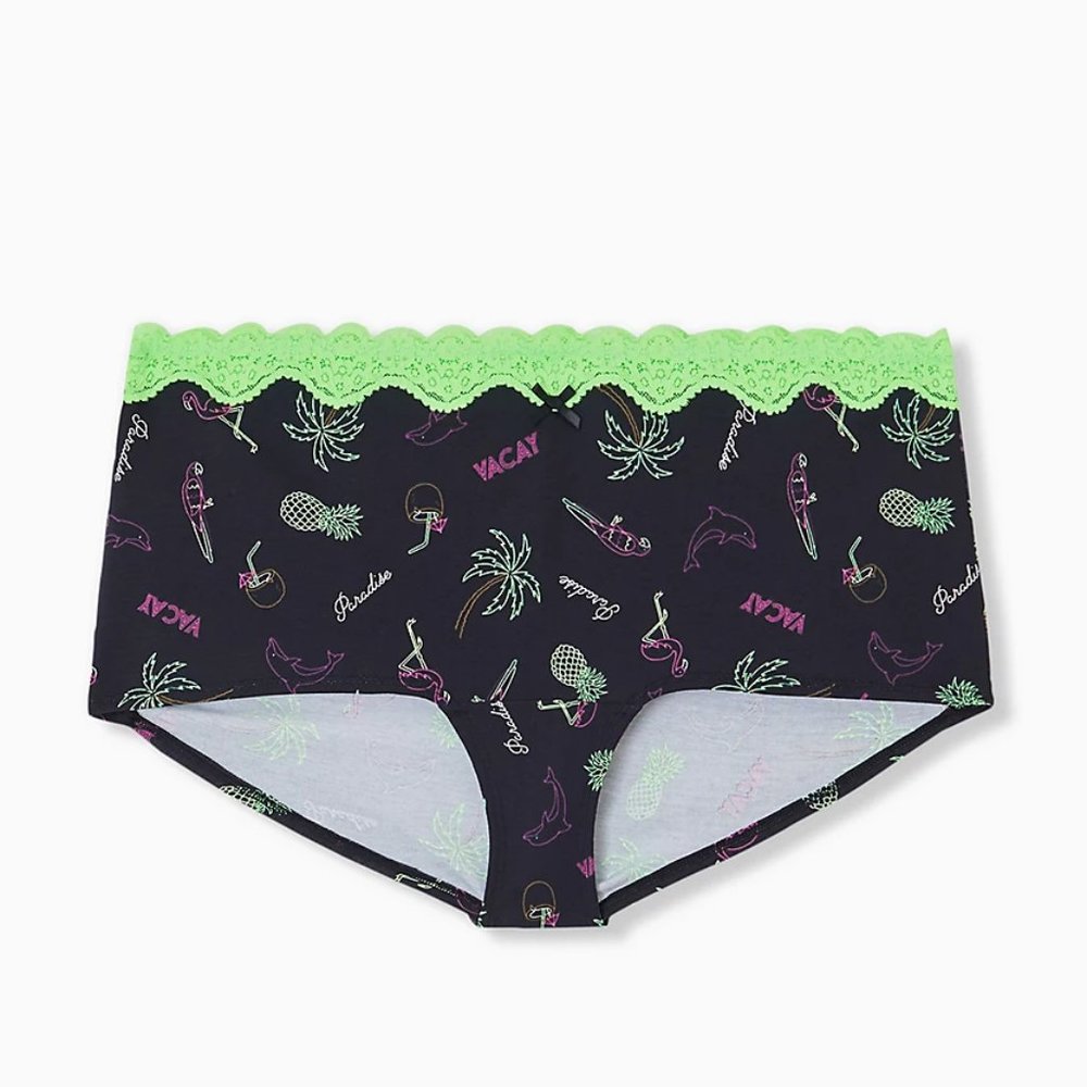 TORRID BLACK TROPICAL NEON GREEN WIDE LACE COTTON